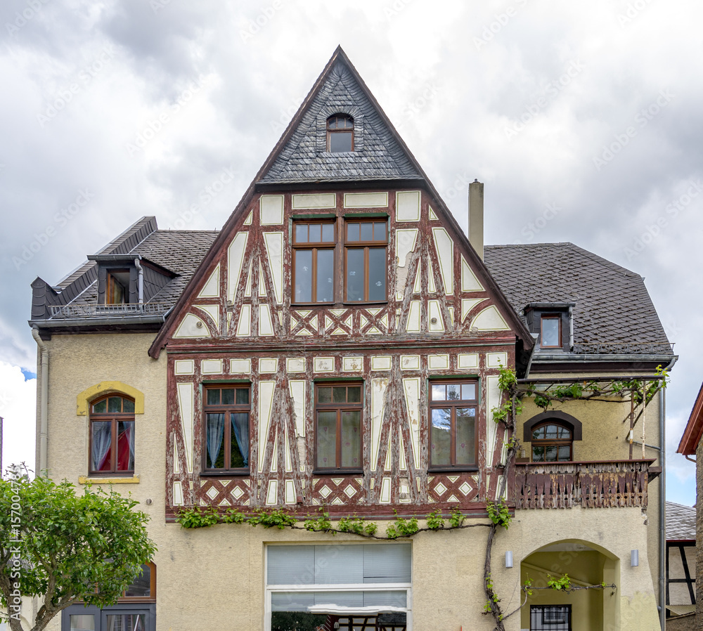 Fototapeta premium Public street view with romantic half-timbered houses of Bacharach on the Rhine. Rhineland-Palatinate. Germany.