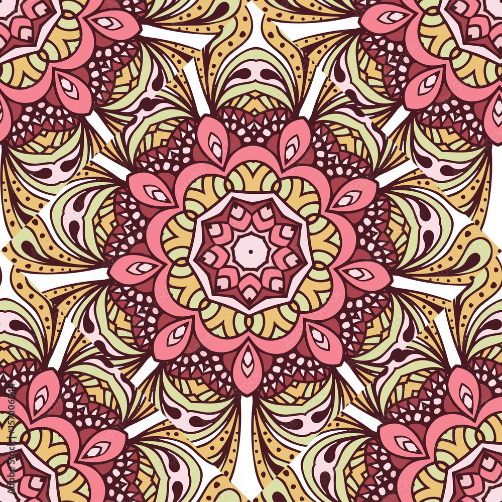 Vector seamless pattern with decorative elements. Geometric colorful pattern for printing