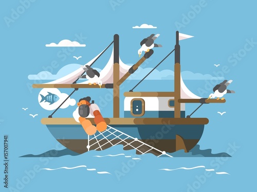 Fisherman pulls fishing net