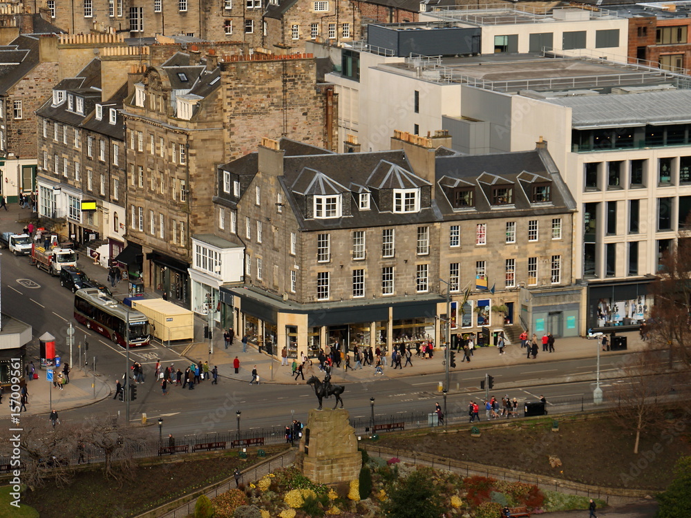 Aerial View of Princes Street in Edinburgh, Scotland