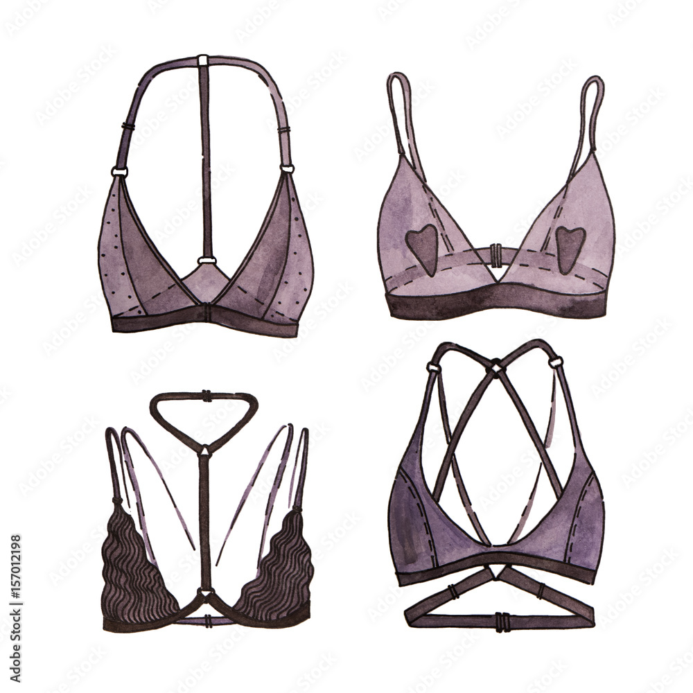 Watercolor bra set, fashion brasserie collection, vogue style, clothes ...