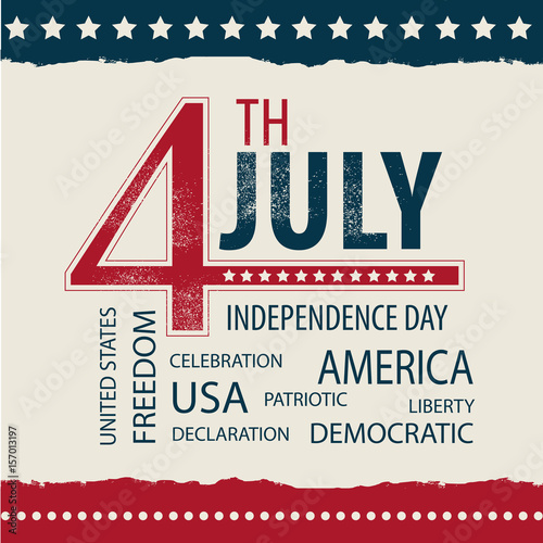 postcard independence day USA July 4 with the tag cloud. vector