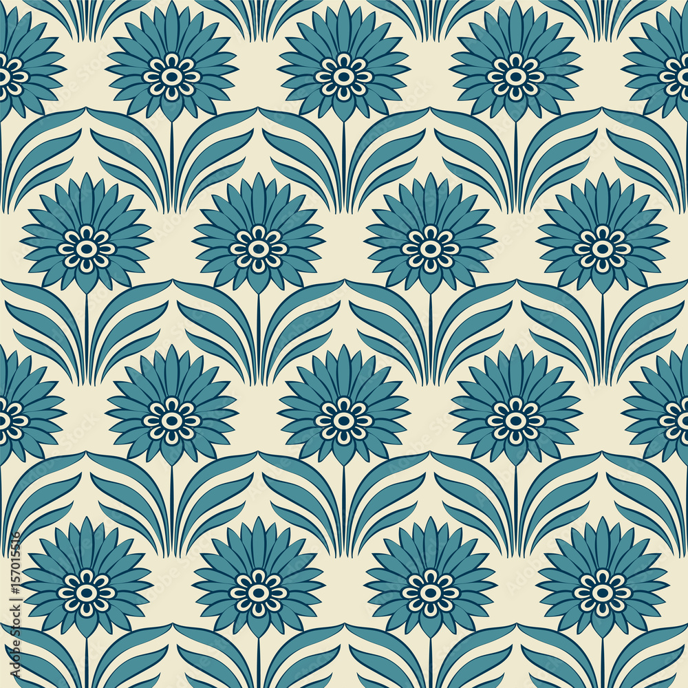 Fototapeta premium Seamless background botanic retro blue point leaf flower