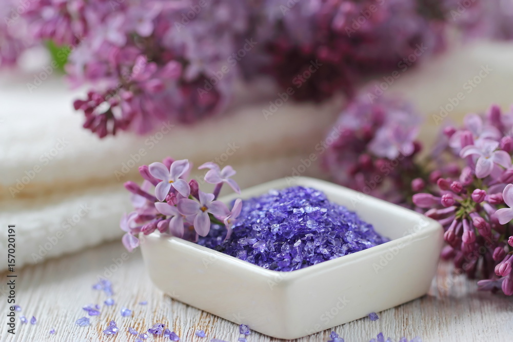 SPA setting with sea salt and lilac SPA setting with sea salt and lilac