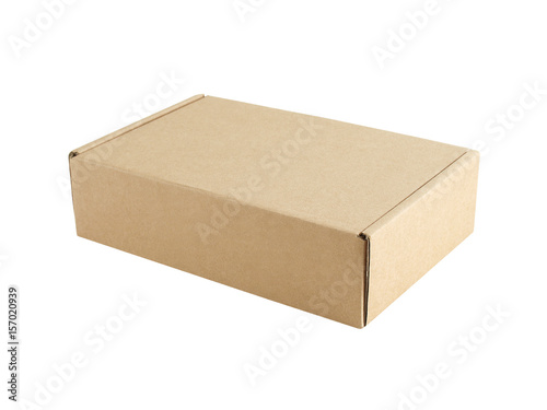 closed carton box with blank cover isolated on white background, for postal delivery