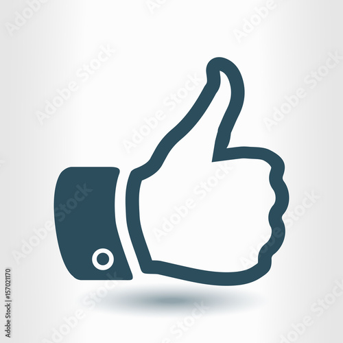 Like icon. Hand finger up sign. Thumb up symbol. Flat design style. 