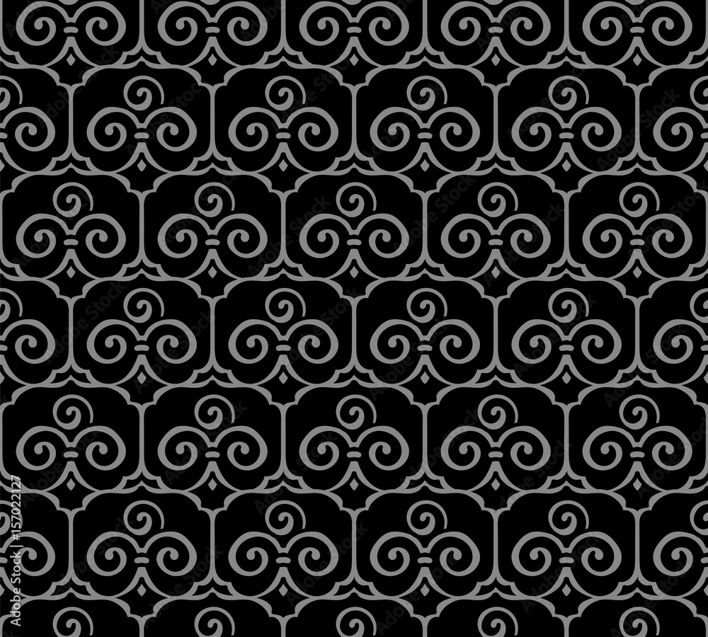 Antique seamless background trefoil curve spiral cross frame