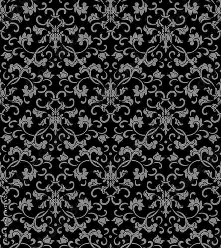 Antique seamless background oriental Chinese botanic spiral flower leaf chintz