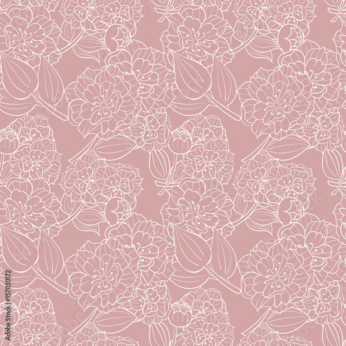 Seamless flower pattern. Hand drawn peonies. Pink color. Vector illustration.