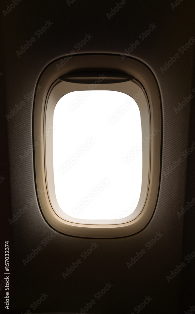 Airplane window with white copy space. Airplane window with white copy space.