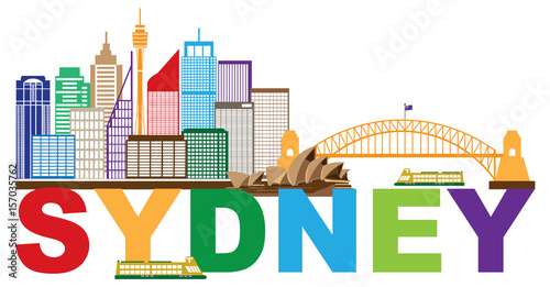 Sydney Australia Skyline Text Colorful Abstract Illustration