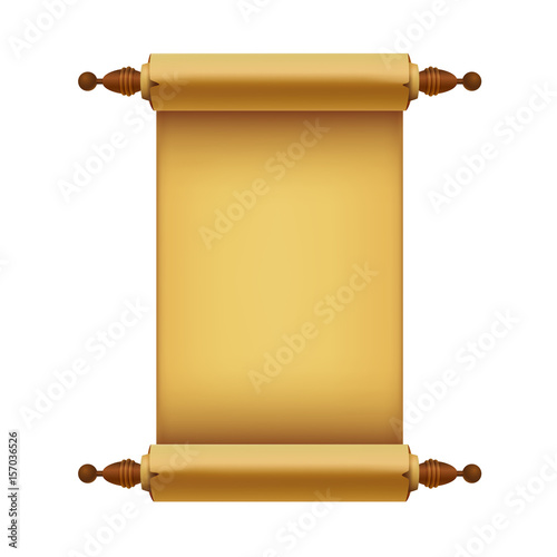 Vector illustration. Vintage scroll of antique paper. Old parchment roll banner, isolated on white background