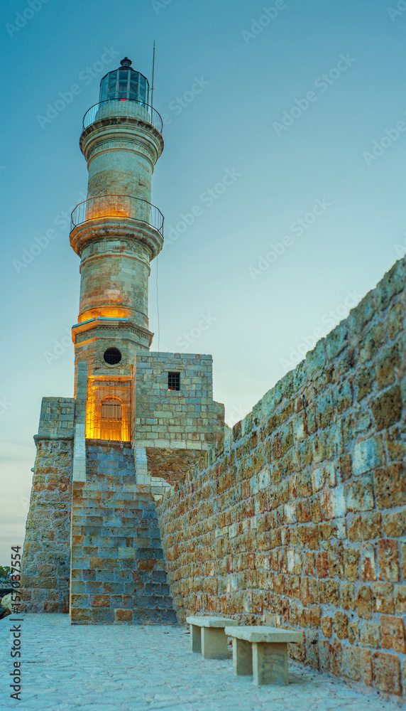 Greece, Crete, Chania light house landscape sunset light