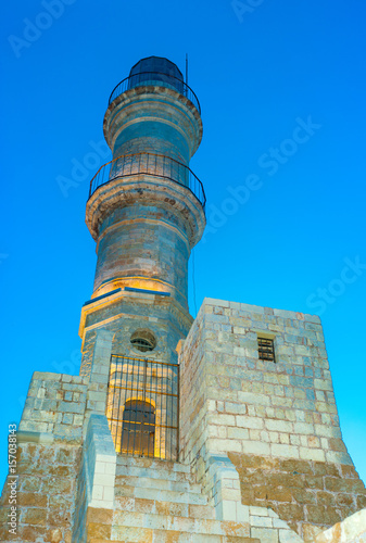 Obraz na płótnie Greece, Crete, Chania light house landscape sunset light w salonie