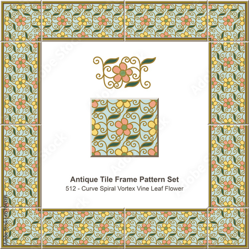 Antique tile frame pattern set Curve Spiral Vortex Vine Leaf Flower