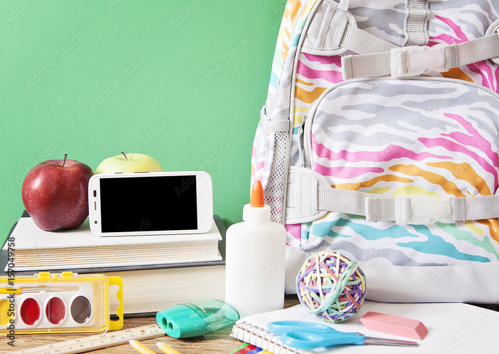 Fototapeta premium Back to School Background with Blank Smartphone Screen