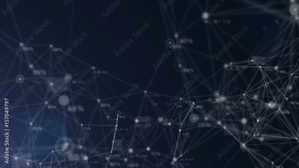 abstract blue plexus geometrical background with moving lines, numbers and dots. Cg animation
