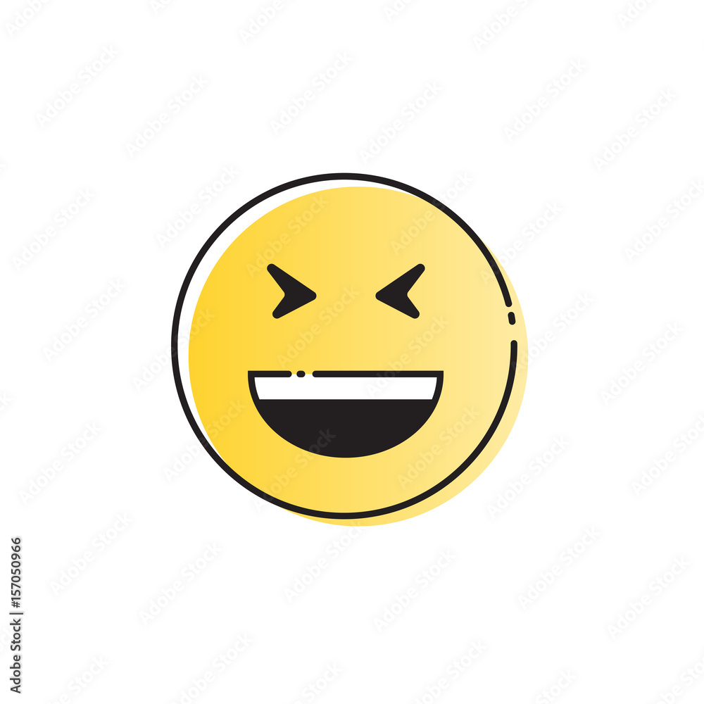 Fototapeta premium Yellow Smiling Cartoon Face Laugh Positive People Emotion Open Mouth Icon Vector Illustration