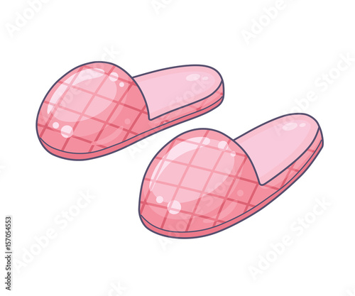 Pink checkered home slippers isolated.
