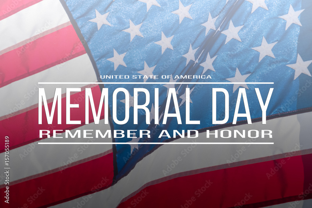 Text Memorial Day and Honor on flowing American flag background ...