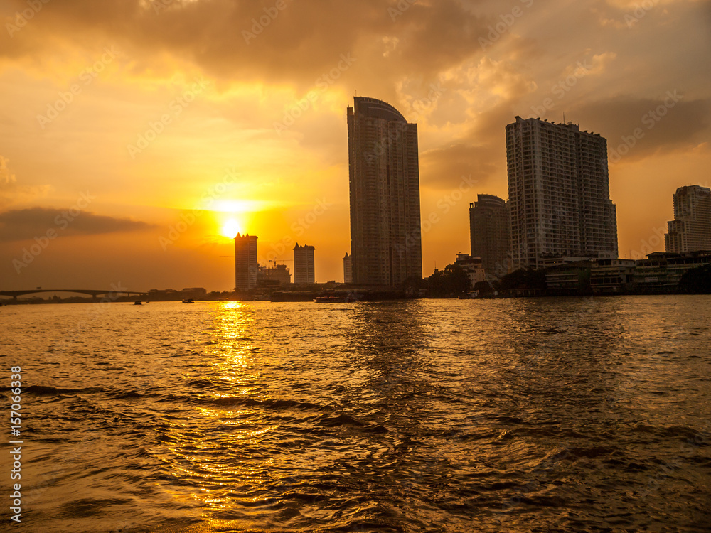 sunset view in Chaopraya river from the boat