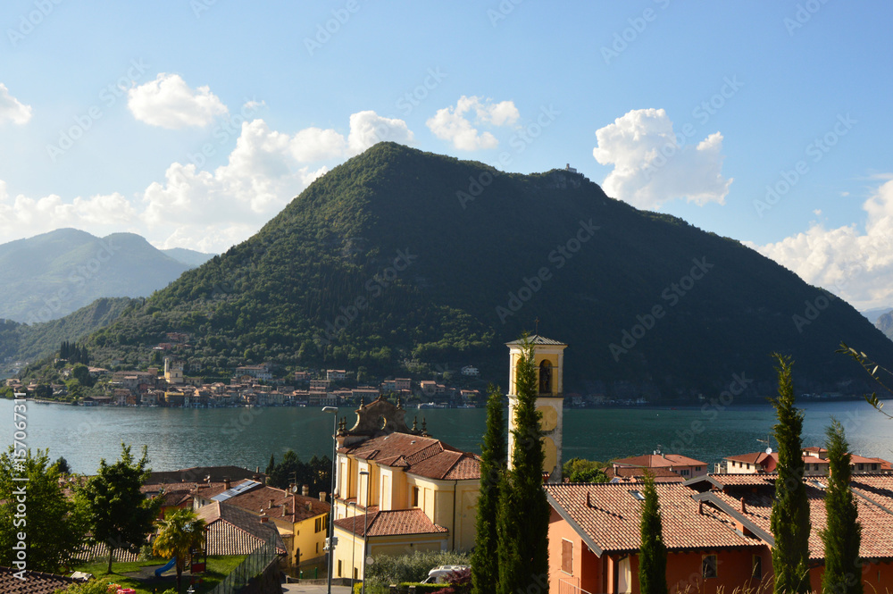 View of Monte Isola from the comune of Sulzano, Lombardy, Italy