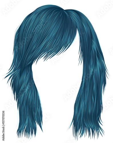 trendy  woman  hairs blue color . medium length . beauty style . realistic  3d .