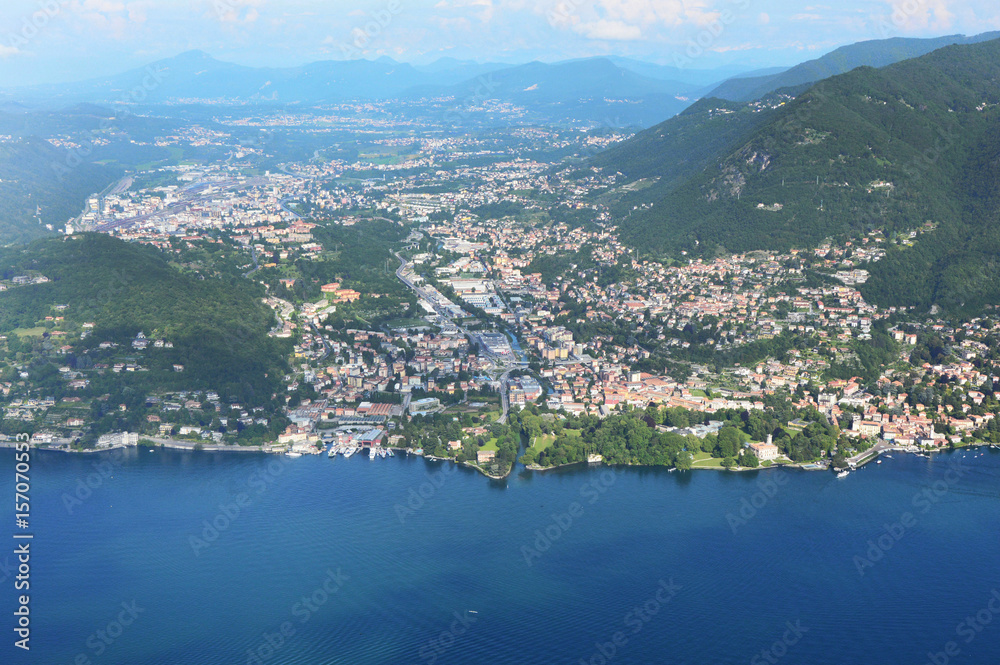Spectacular view of Lake Como from the top of San Maurizio of Brunate, Como, Italy 
