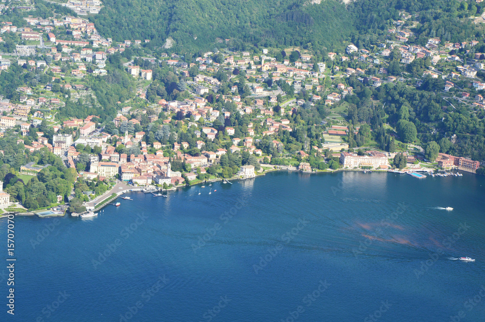 Spectacular view of Lake Como from the top of San Maurizio of Brunate, Como, Italy 