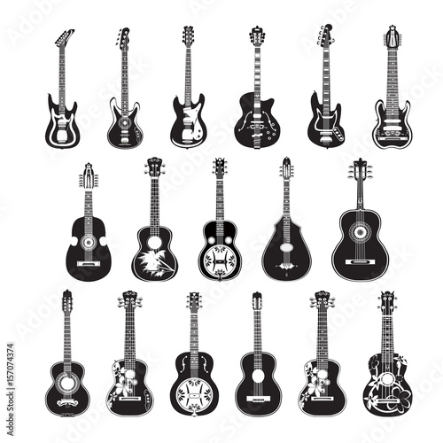 Vector set of guitars in flat style photo