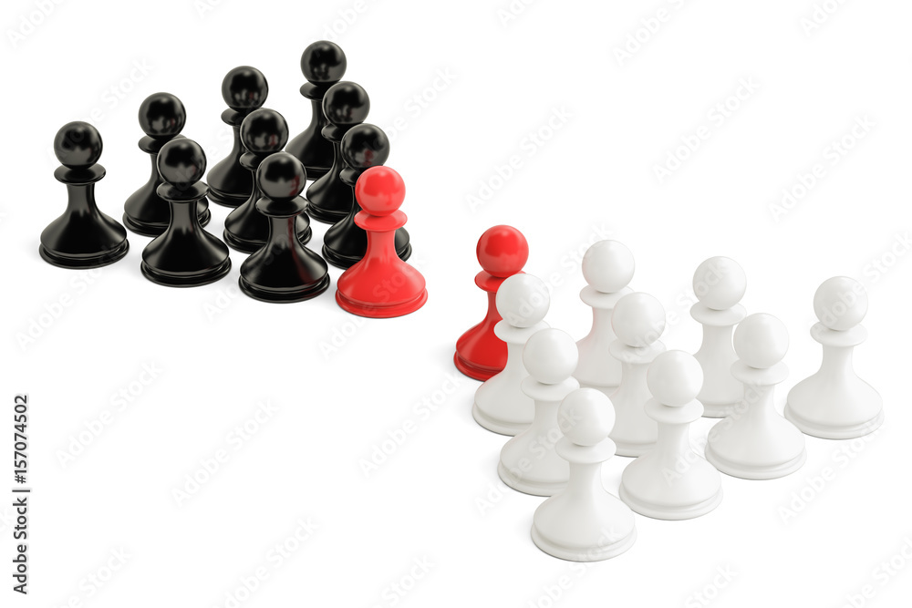 Chess, confrontation and opposition concept with two leaders. 3D rendering Chess, confrontation and opposition concept with two leaders. 3D rendering