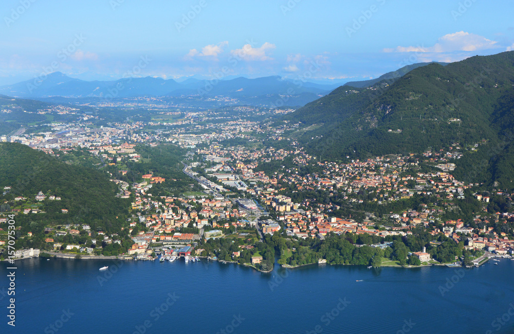 Spectacular viewpoint of Lake Como from the top of Brunate, Como, Italy 