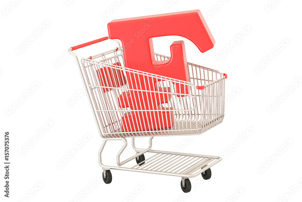 Shopping cart with franc symbol, 3D rendering