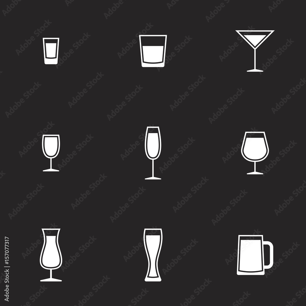 Icons for theme Drink alcohol beverage. Black background