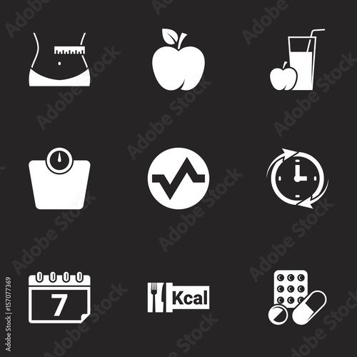 Icons for theme Diet. Black background