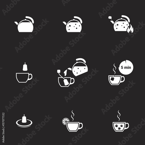 Vector icons , instruction for making tea. Black background