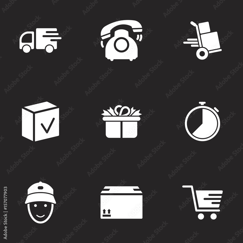 Icons for theme Logistic and delivery product. Black background Icons for theme Logistic and delivery product. Black background