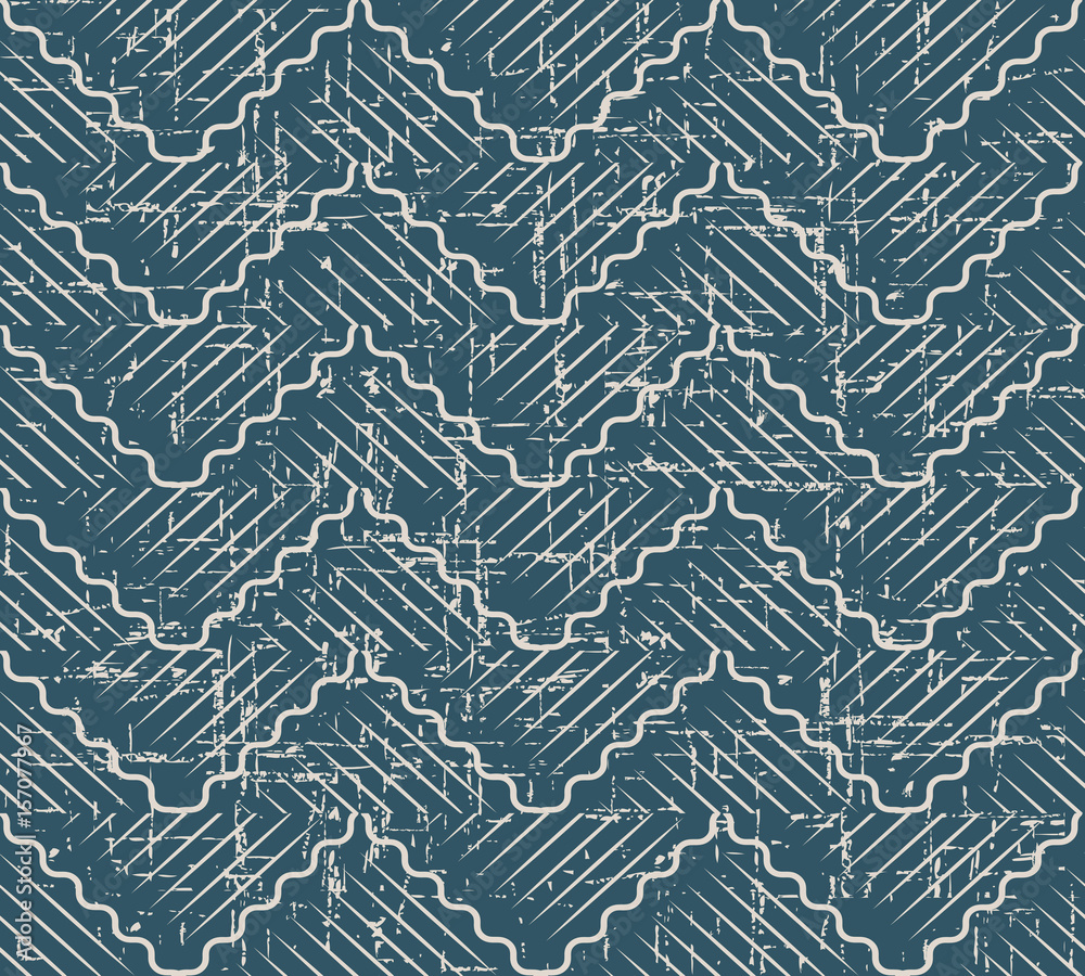 Antique Seamless retro worn out background oriental curve wave cross geometry line