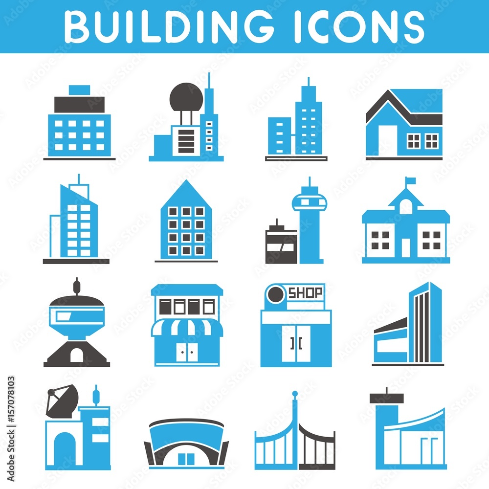 building icons blue theme building icons blue theme