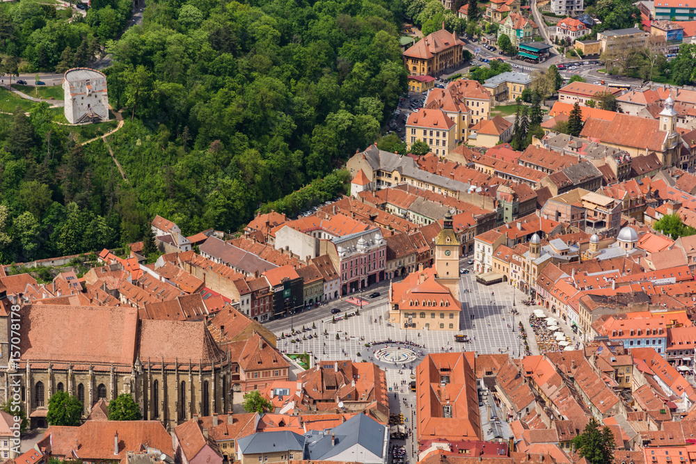 A Panoramic View of the Central Square of Brasov (Romania) 
