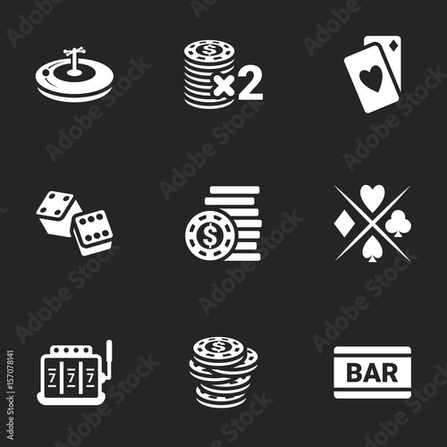 Icons for theme Casino and gambling , vector, icon, set. Black background
