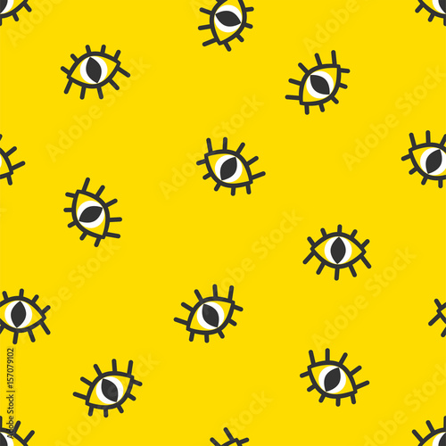Eyes on yellow background. Seamless pattern. Vector illustration