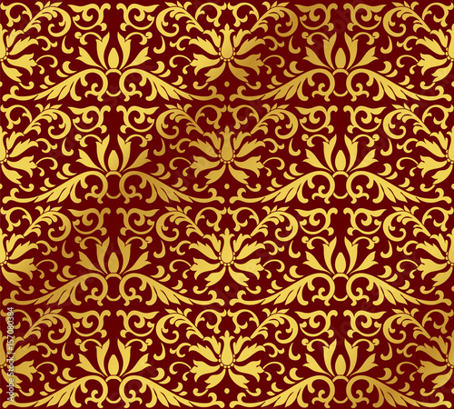 Seamless Golden Chinese Background botanic garden flower cross leaf vine