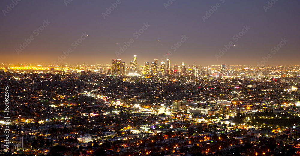 Amazing aerial view over Los Angeles by night - LOS ANGELES - CALIFORNIA - APRIL 19, 2017