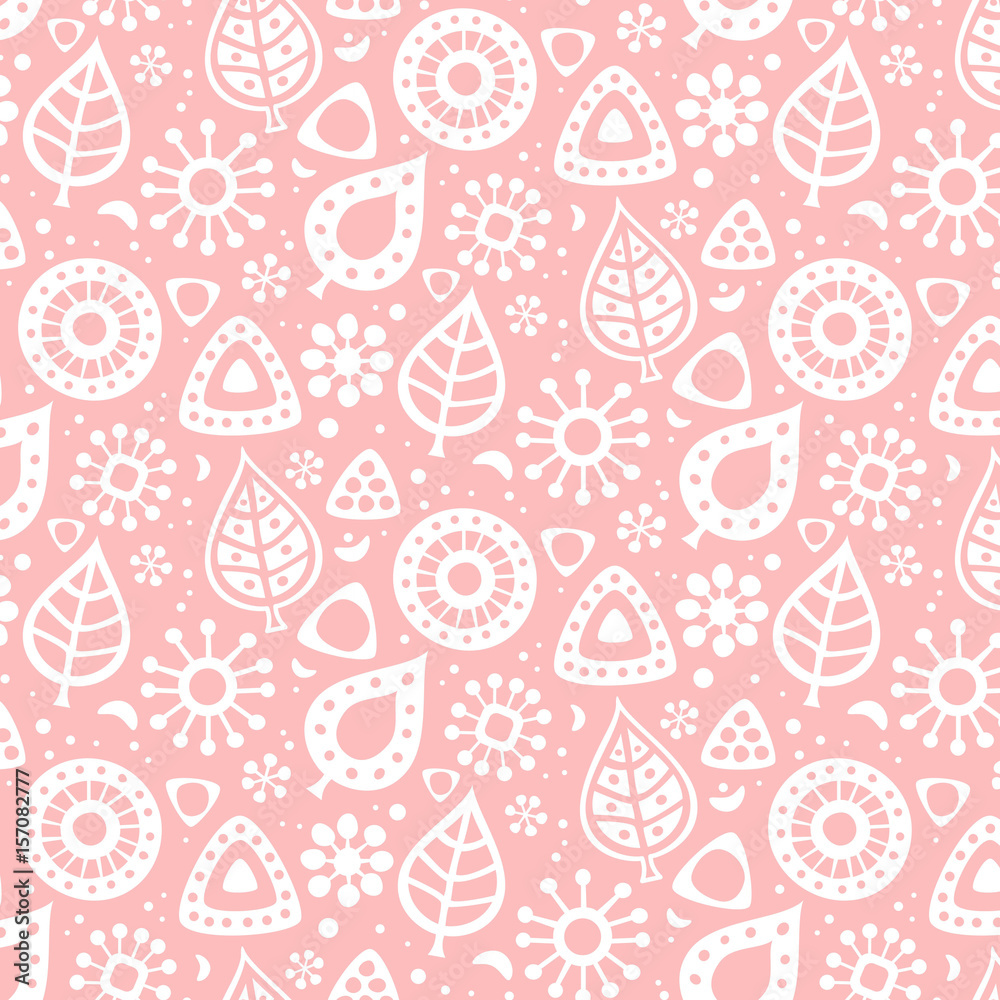 Cute seamless pattern with the leaves and flowers.