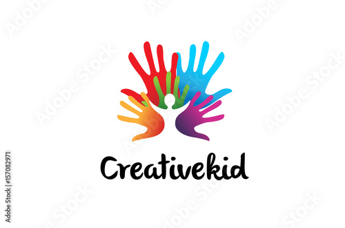 Creative Colorful Hands Kid inside Logo Design Illustration