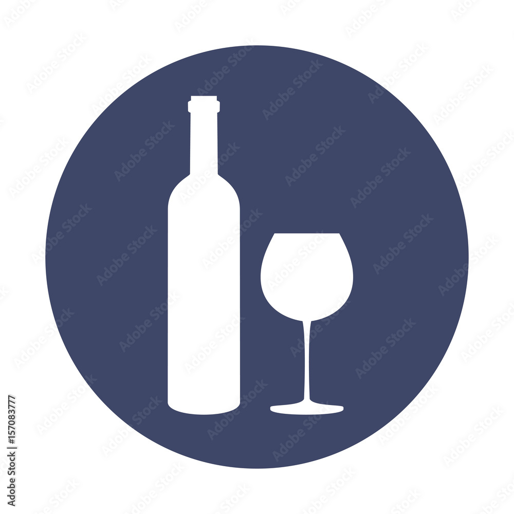 Bottle of wine and glass on blue background. Bottle of wine and glass on blue background.