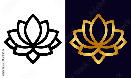 cartoon outline and gold lotus set