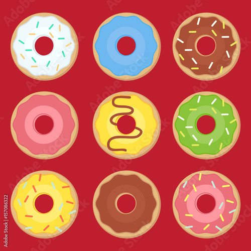Sweets donuts sugar glazed. Vector fries pastry doughnut icons