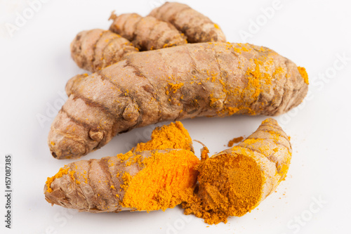 Turmeric roots isolated on white background